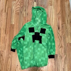Minecraft Creeper Kids Hoodie Onesie - Green Pixel Print
